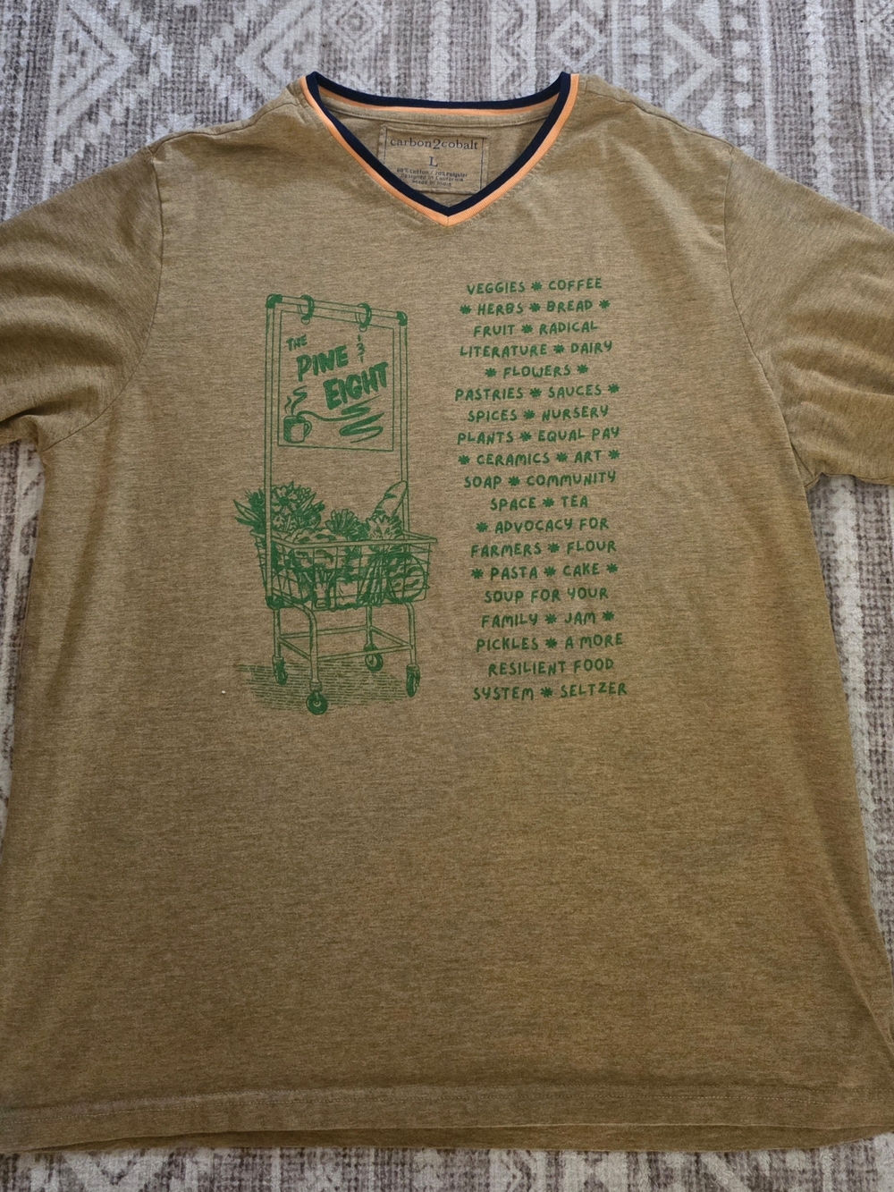 Men's V-Neck Graphic Tee in Olive with Green Print